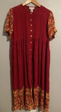 Jasmine By KVM Womens Maxi Dress Medium Red Paisley Boho Button Front Rayon READ